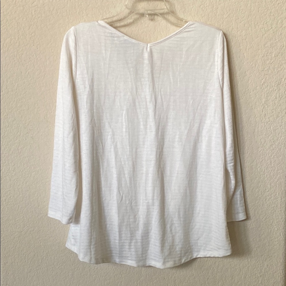 Status Off White V-Neck Knot Front 3/4 Sleeve Top Size L - Picture 5 of 7